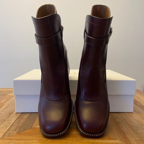 Chloé Gaile Burgundy Harness Leather Ankle Boots - Picture 6 of 16